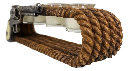 Ebros Western Cowboy Ropes And Revolver Pistol Double Votive Tea Light Candle Holder