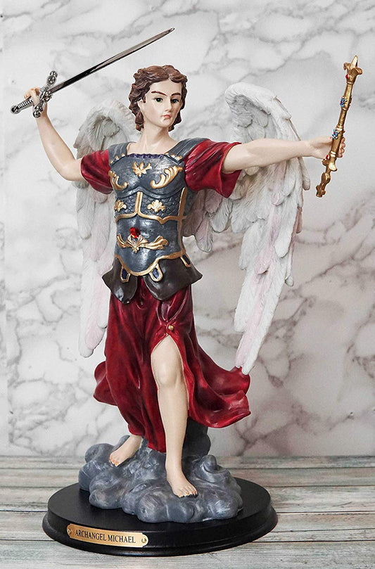 Ebros Byzantine Archangel Saint Michael with Brass Name Plate Wooden Base 12.5"H