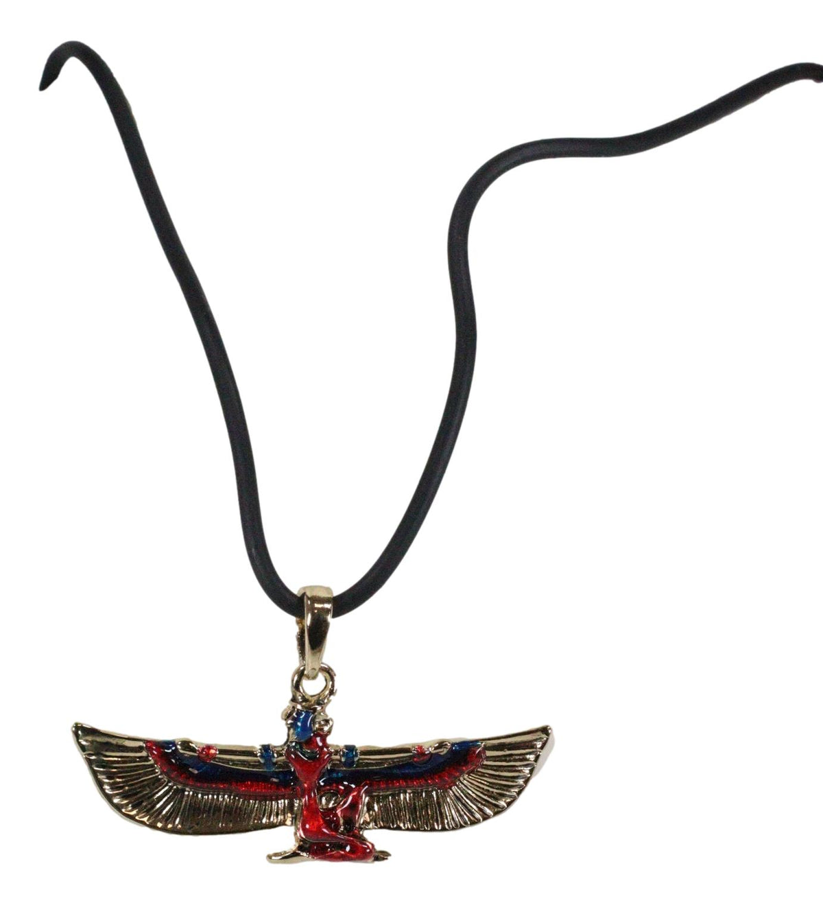 Egyptian Deity Golden Goddess Maat With Open Wings Amulet Pendant Necklace Decor - Ebros Gift
