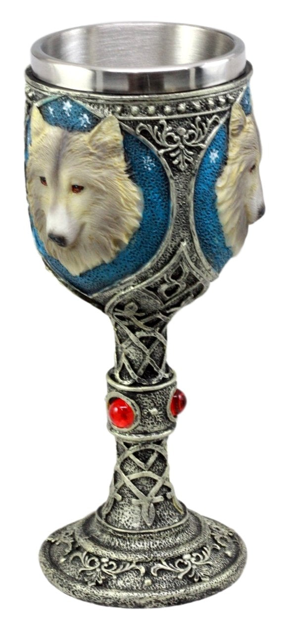 Ebros Lone Wolf Celtic Magic 7oz Wine Chalice Goblet 7oz Home Kitchen And Dining Decor Accessory Ceremonial Goblet For Direwolf Wolves Timberwolf Coyote Fans