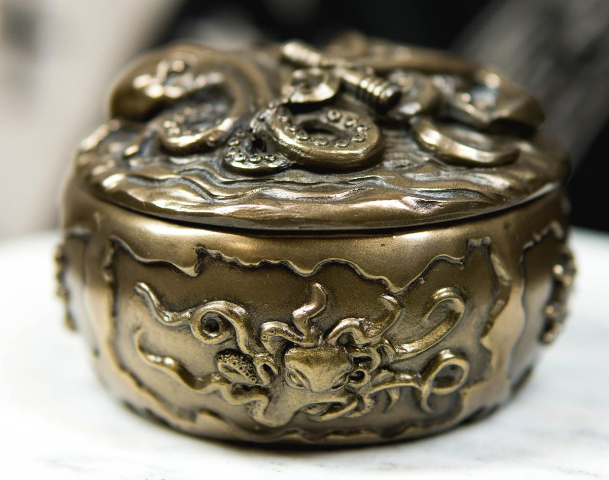 Nautical Kraken Octopus With Ship Anchor Decorative Jewelry Box Figurine 4"Diam - Ebros Gift