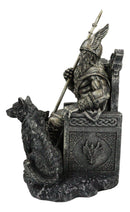 Ebros Gift Norse Viking Mythology Odin The Alfather Sitting On A Throne with Two Wolf Dogs Statue Norselandic Folklore Thor Ragnarok Trilogy Wotan Decorative Figurine 10.5" High