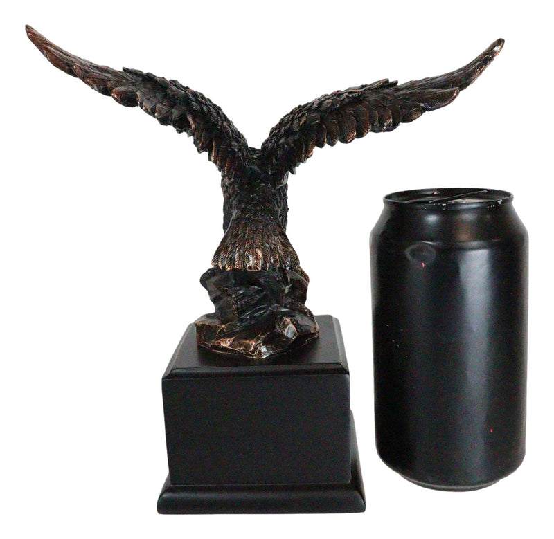 8" H King of The Skies Patriotic Bald Eagle Landing On Rock Figurine With Base