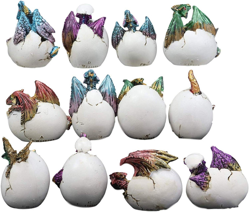 Colorful Miniature Wyrmling Dragons in Eggs Figurine Set of 12 Dragon Hatchlings