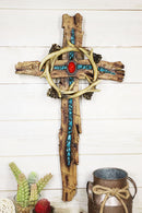 Turquoise And Red Gem Deer Antlers Wreath Faux Distressed Wood Cross Wall Decor