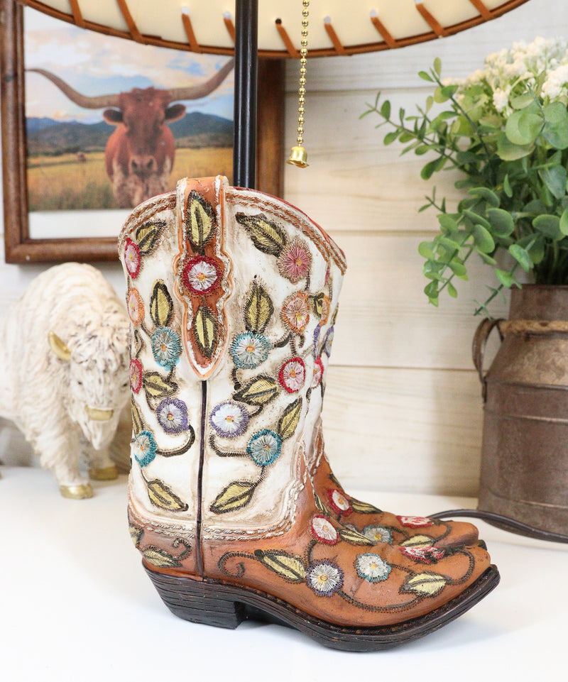 Rustic Western Cowgirl Boots With Colorful Floral Vines Embroidery Table Lamp