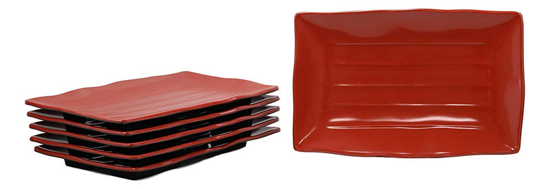 Large Red Black Melamine Serving Platter Plate or Dish For Sushi Kebab Set of 6