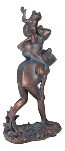 Croak Family Papa Frog Piggybacking 2 Young Baby Frogs To School Garden Statue