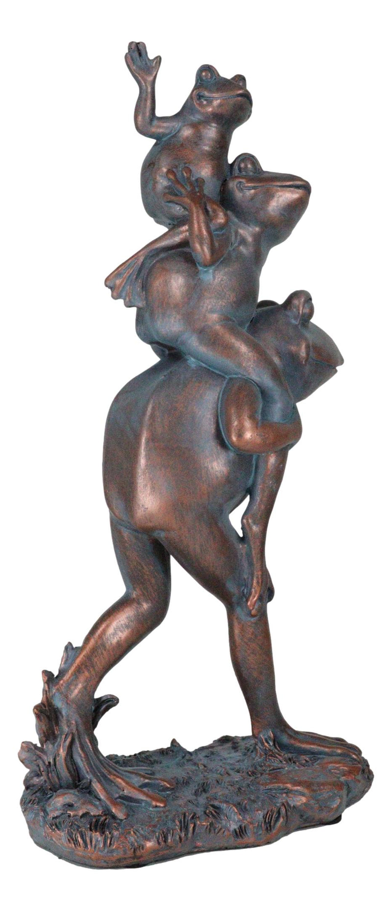 Croak Family Papa Frog Piggybacking 2 Young Baby Frogs To School Garden Statue