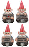 Ebros Welcome Whimsical Gnome W/ Greeting Signs Statues 4"H Set 4 Garden Gnome