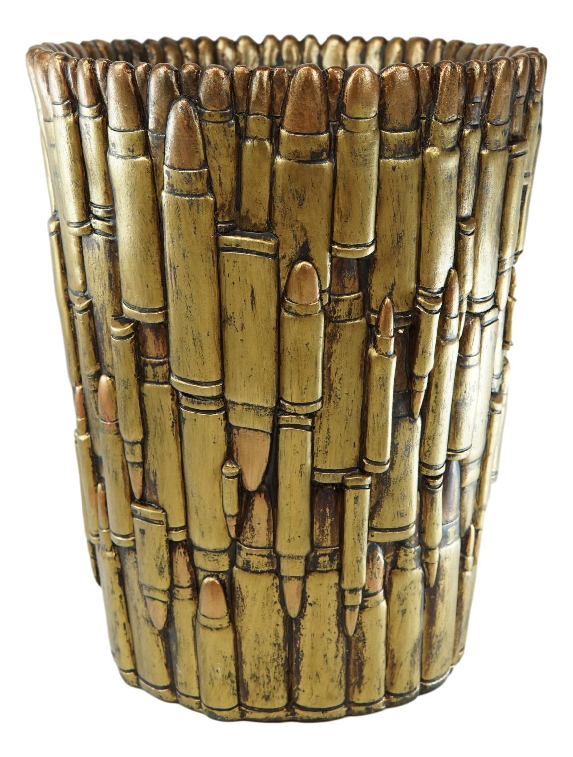 Rustic Western Military Rifle Ammo Shells Gold Tone Bullets Waste Basket Bin