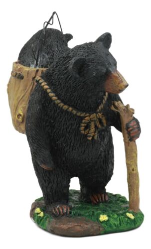 "Gone Fishing" Mother Black Bear With Cub In Fishing Backpack Statue Wildlife