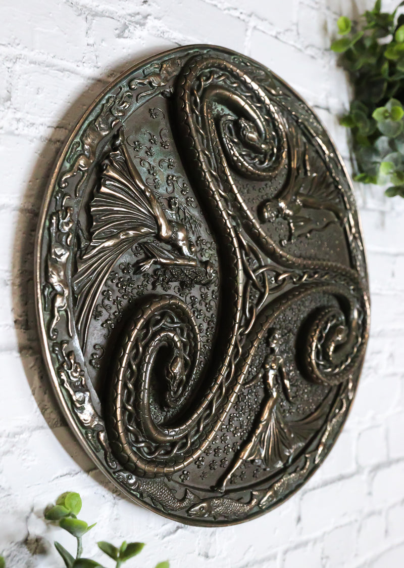 Wiccan Triple Goddess Triskele Spiral Serpent in Rune Circle Wall Plaque Decor