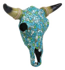 Ebros 11.5" Wide Turquoise Mosaic Steer Bison Buffalo Bull Cow Skull Head with Horns Wall Mount Decor Artistic Replica Native Animal Totem Bust Skulls Hanging Mounted Plaque Sculpture - Ebros Gift