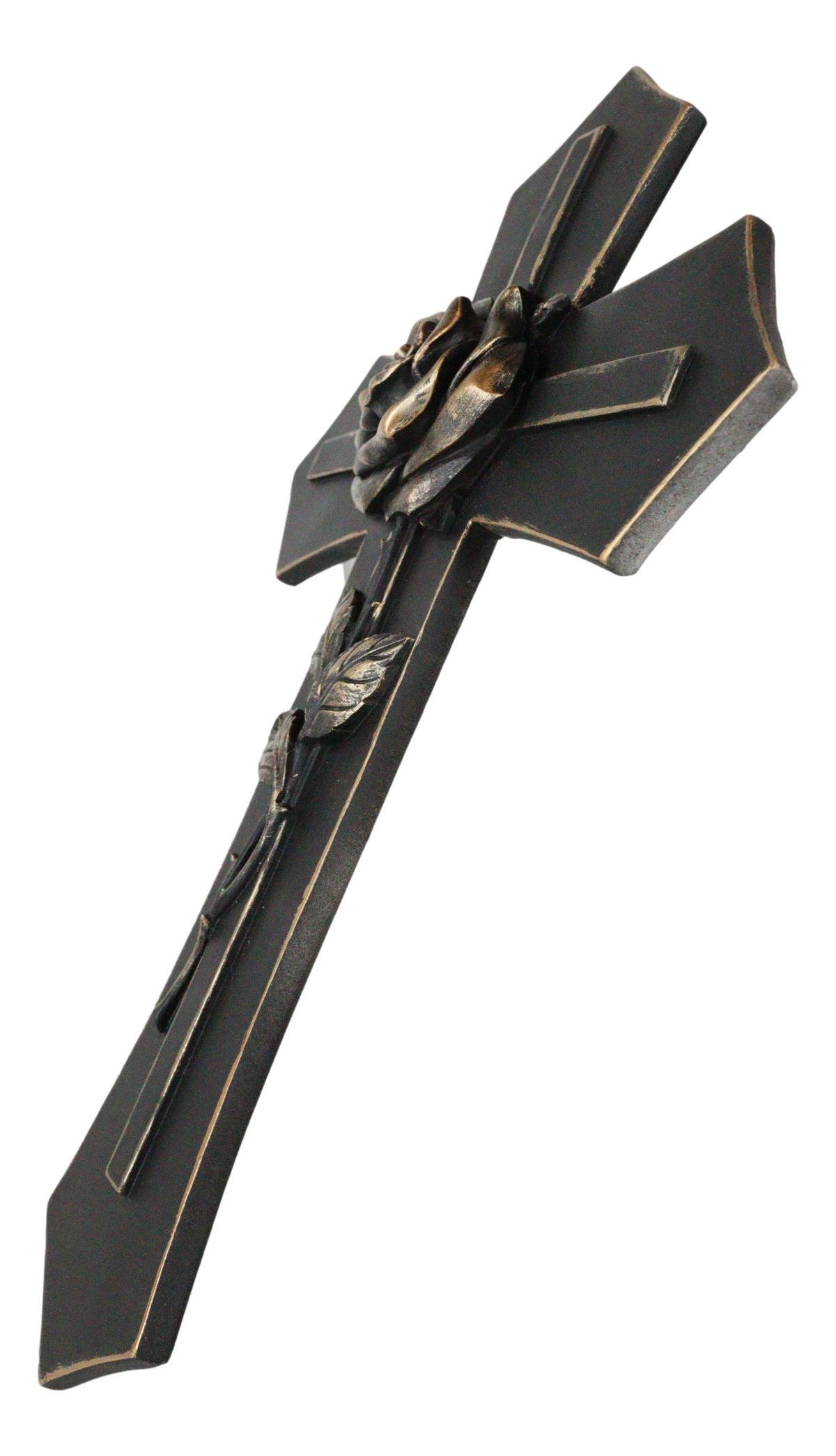 Western Black and Bronze Blooming Rose Stalk Petals Cross Wall Crucifix Plaque