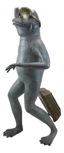 Ebros Gift Large Cast Aluminum Metal Whimsical Airport Travel Frog with Shades and Carry On Suitcase Garden Statue 21.25" Tall Pond Frogs Patio Pool Lawn Decorative Sculpture