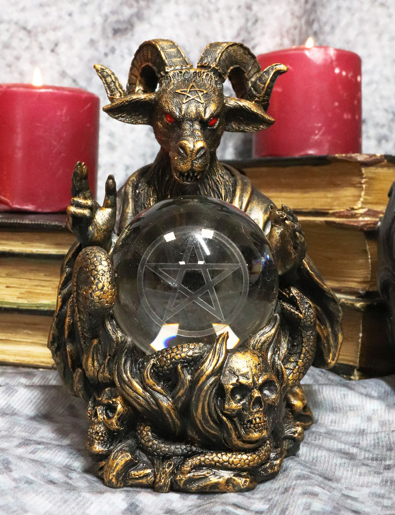 Ebros Sabbatic Goat Baphomet Pentagram Star Sigil LED Glass Gazing Ball Statue