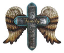 Rustic Western Scroll Art Angel Winged Family Distressed Faux Wood Wall Cross