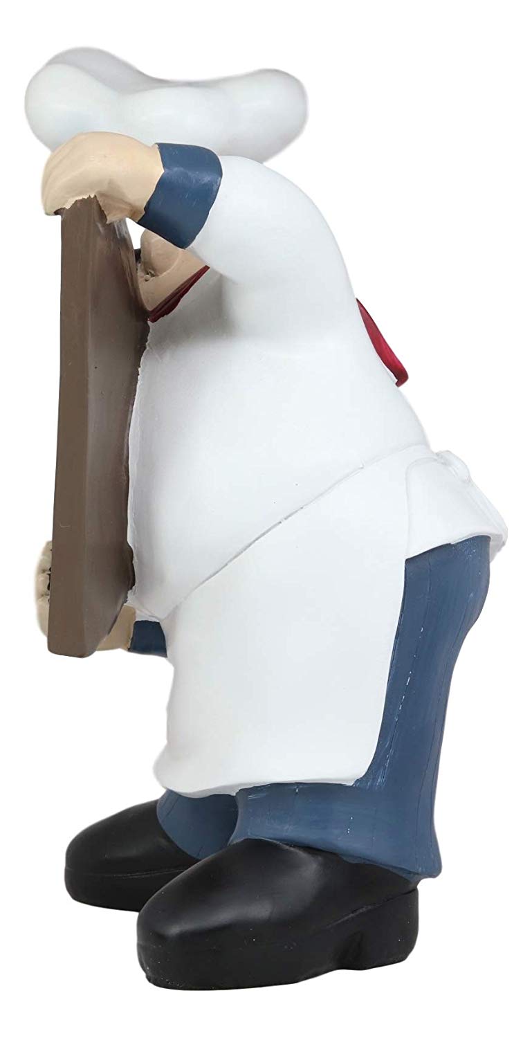 French Bistro Head Chef Jean With Hat And Red Necktie Holding Black Board Statue