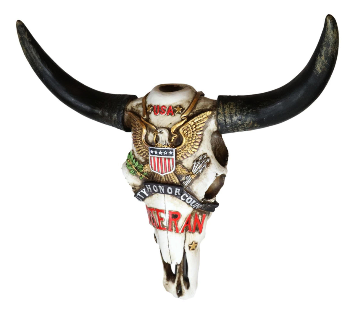 Western Veteran USA Great Seal Eagle Emblem Patriotic Cow Skull Wall Decor