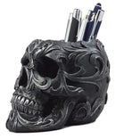Ebros Set of 2 Tribal Tattoo Floral Skulls Stationery Pen Holder Desktop