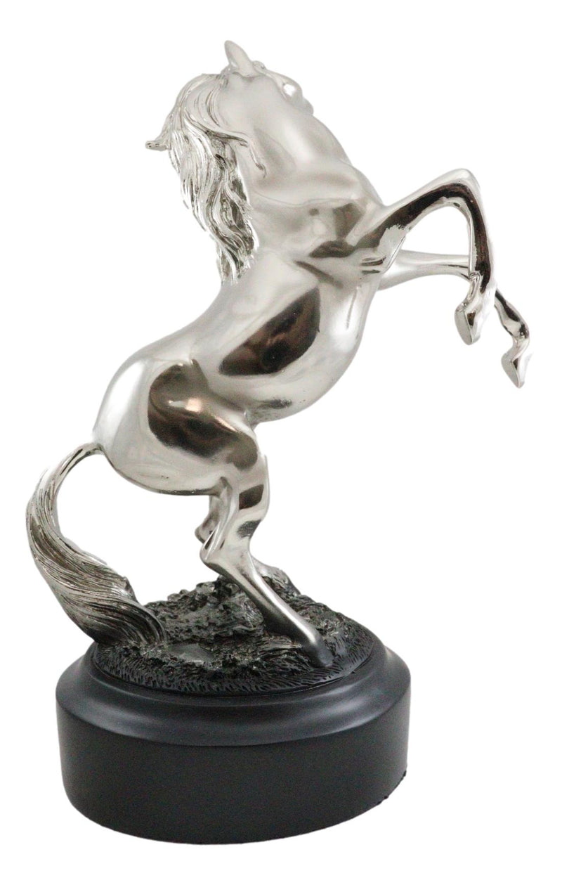 Western Black Beauty Prancing Horse Stallion Silver Resin Figurine With Base