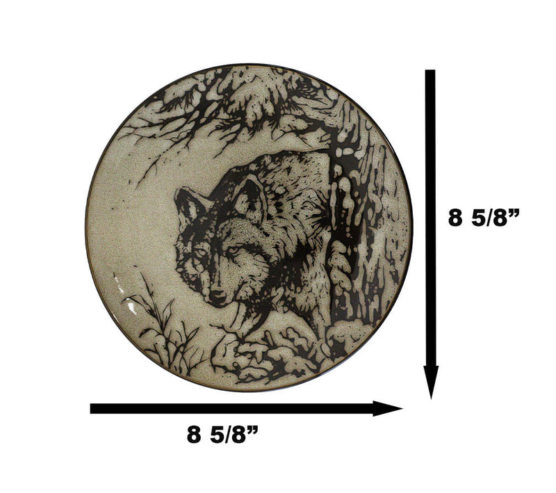 Pack Of 2 Rustic Western Forest Spirit Gray Wolf Salad Appetizer Plates 8.75"D