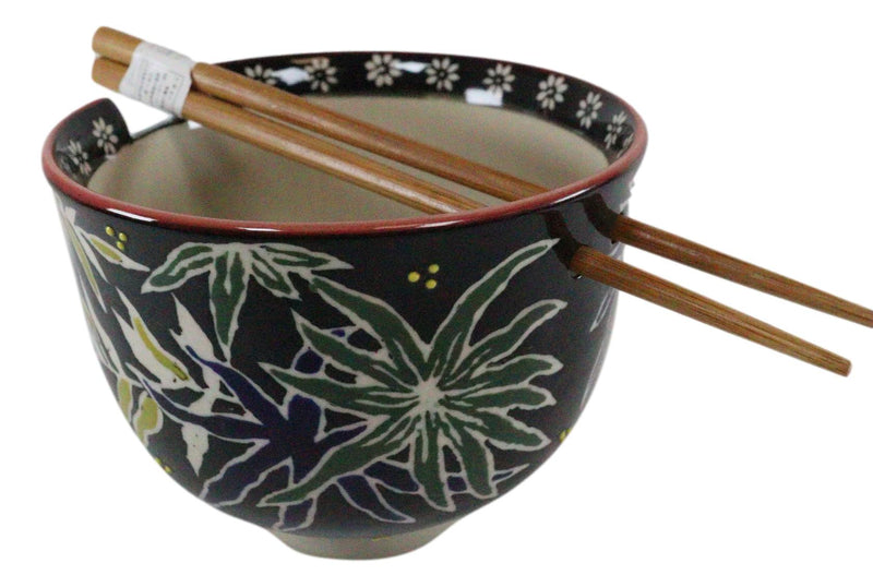 Ebros Pack Of 2 Night Willow Floral Bamboo Ramen Noodles Soup Bowl With Chopsticks Set