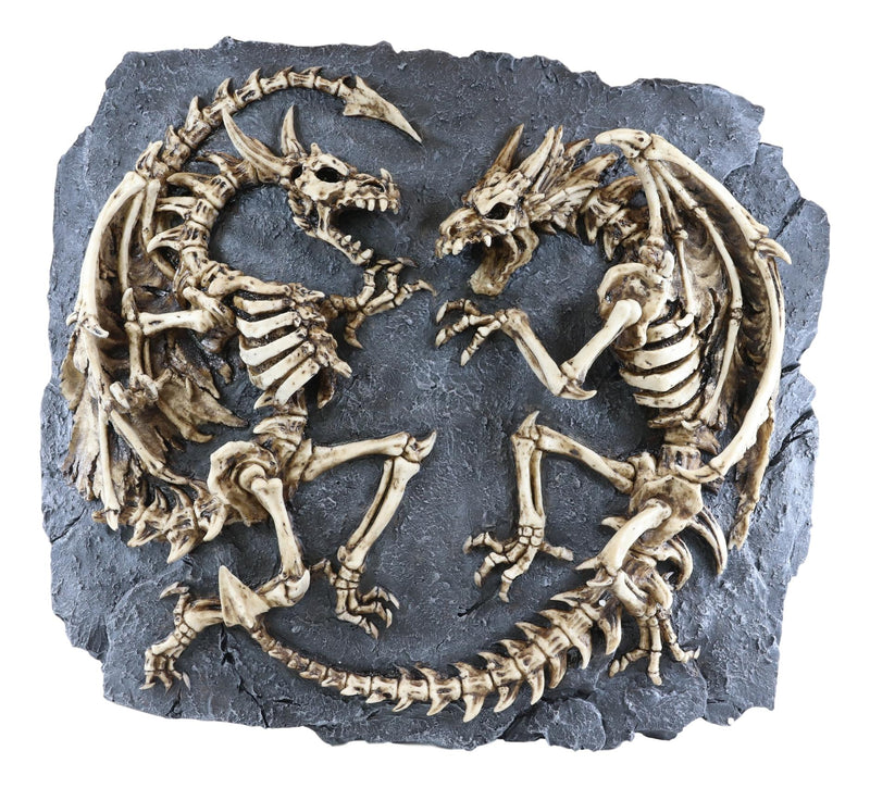 Ebros Gift Dual Winged Fighting Skull Dragon Fossil Resin Home Decor Plaque