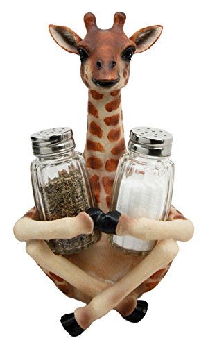 Ebros Giraffe Far Reach Salt & Pepper Shakers Holder Figurine with Glass Shakers