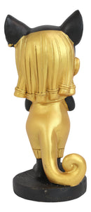 Egyptian Goddess Cat Bastet Holding Ankh Black Gold Finish Chibi Small Figurine
