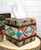 Rustic Western Turquoise Aztec Tribal Pattern Faux Wood Tissue Box Cover Decor