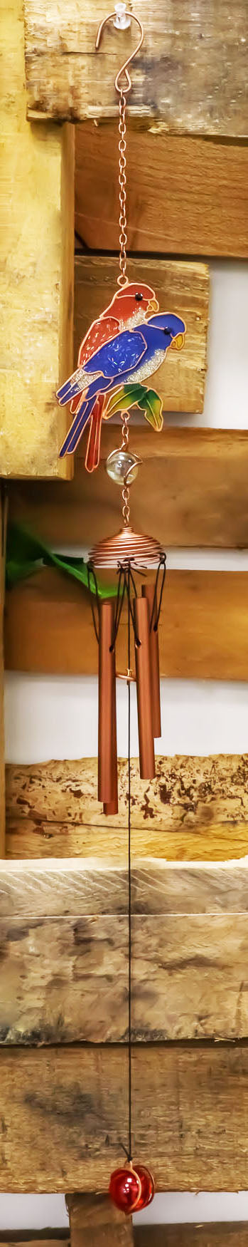 Tropical Scarlet Macaw Parrot Lovers Bird Pair Resonant Copper Wind Chime Garden
