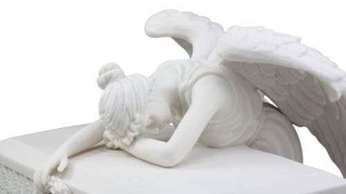 White Inspirational Angel Of Bereavement Holding Wreath Cremation Urn Statue