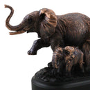 African Safari Bush Elephant Mother With Calf On Jungle March Figurine With Base