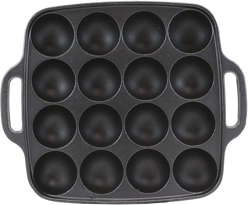 Ebros Personal Traditional Cast Iron Japanese Takoyaki Plate Pan 16 Holes Grill