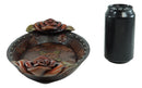 Vintage Western Red Roses Faux Tooled Leather Jewelry Tray Fruit Platter Dish