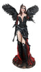 Gothic Raven Crow Trainer Angel Fairy In Black And Crimson Feather Gown Statue