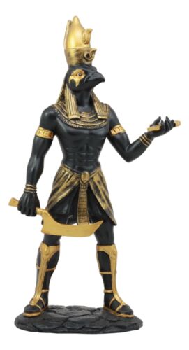 Ancient Egyptian Theme Falcon Horus Ra Holding Ankh Statue God Of War Sky Decor