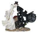 Love Never Dies Skeleton Bridal Couple Kissing On Bicycle W Rose Basket Figurine