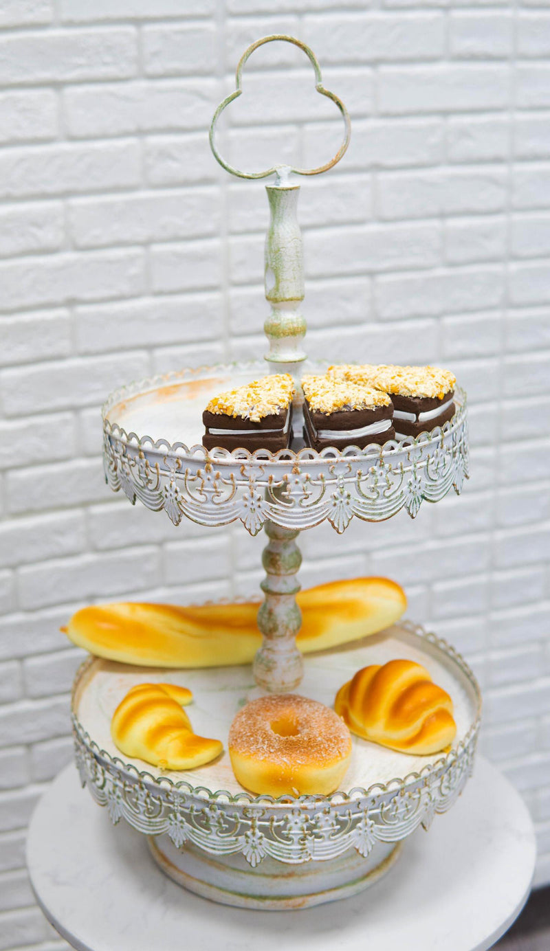 Rustic French Country 2 Tiered Dining Tabletop Metal Food Serving Platter Tray