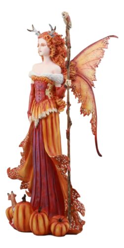 Ebros Amy Brown Pumpkin Queen Autumn Fairy Statue 17.5" Tall Fantasy Faery