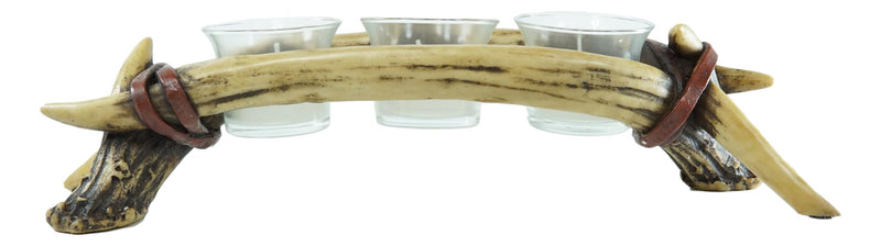 Rustic Buck Elk Deer Stag Entwined Bone Antlers 3 Votive Candles Holder Figurine