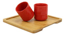 Ebros Bright Red Contemporary Ceramic 20oz Tea Pot With 2 Cups And Bamboo Tray Set