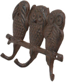 Ebros Cast Iron Rustic See Hear Speak No Evil Owls Family 3 Pegs Wall Hooks 7" W