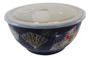 Ebros Set of 2 Ceramic Colorful Oriental Fans Portion Meal Bowls 5 Cups Airtight Lid