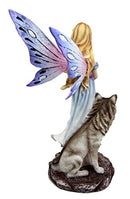 Butterfly Fairy Maiden With Alpha Wolf Guardian Decorative Figurine 9.5"H