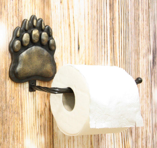 Ebros Gift Rustic Black Bear Paw With Dangling Branch Metal Toilet Paper Holder Figurine 10.25"L Powder Room Bathroom Wall Decor Plaque For Cabin Hunting Lodge Animal Bears Tracks Accent