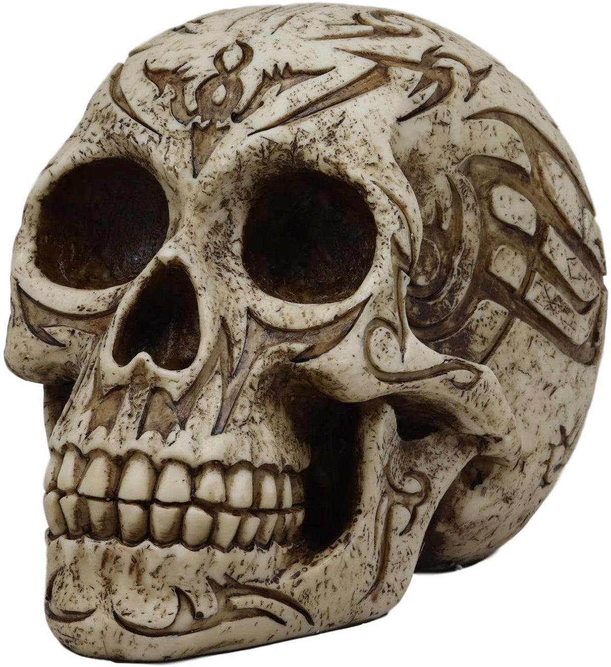 Ebros Gothic Samoan Lace Tribal Tattoo Lovers Symbols Skull Figurine 8"L Skeleton Head - Ebros Gift