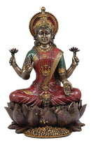 Beautiful Large Hindu Goddess Lakshmi Sitting On Lotus Flower Statue 12.25"Tall